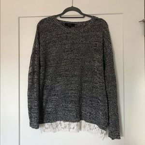 Forever 21 Gray Sweater with Lace Trim - size M